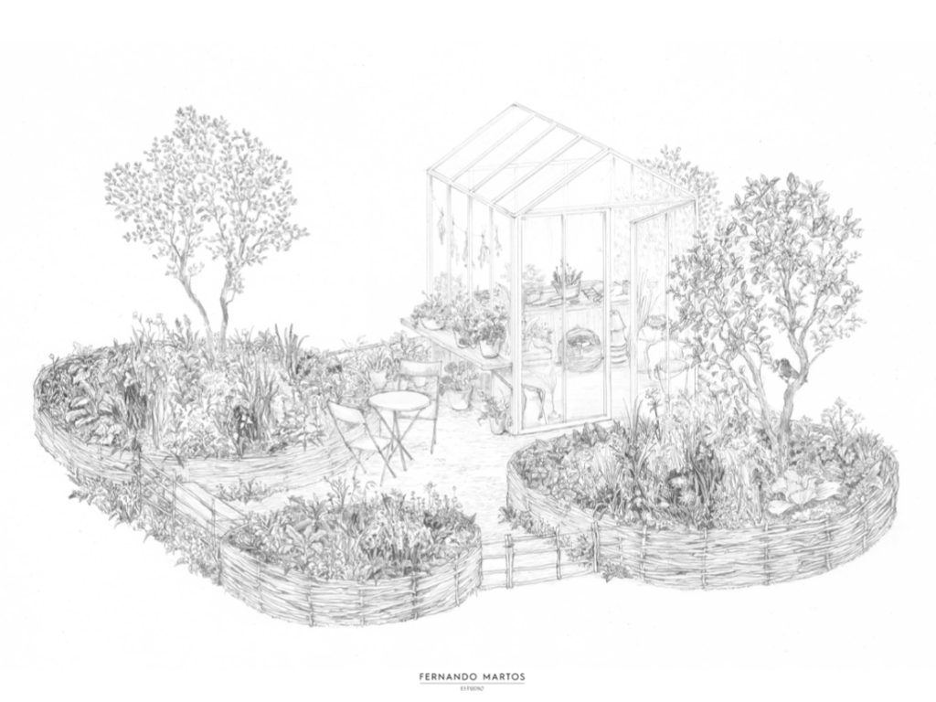 disegno a matita giardino effimero Fernando Martos
